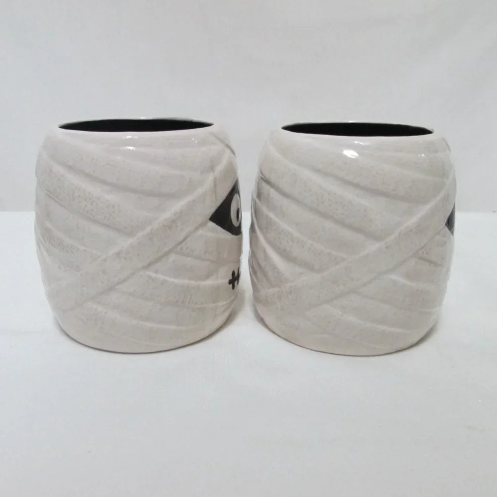 Pier 1 One Ghost Mug Cup Hand Painted Dolomite Halloween Spooky Set 2 dish safe